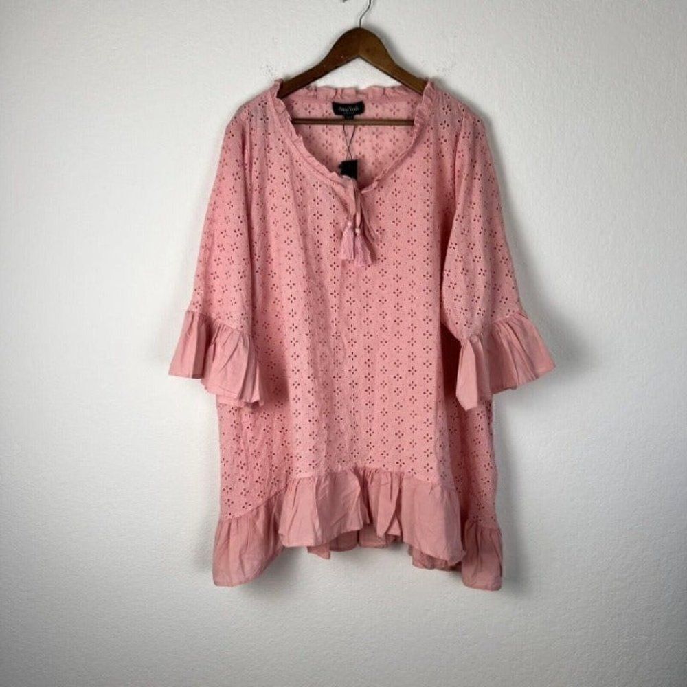 Arna York Collection Broderie Frill Blush pink Top Womens Plus Size 26/28 NWT